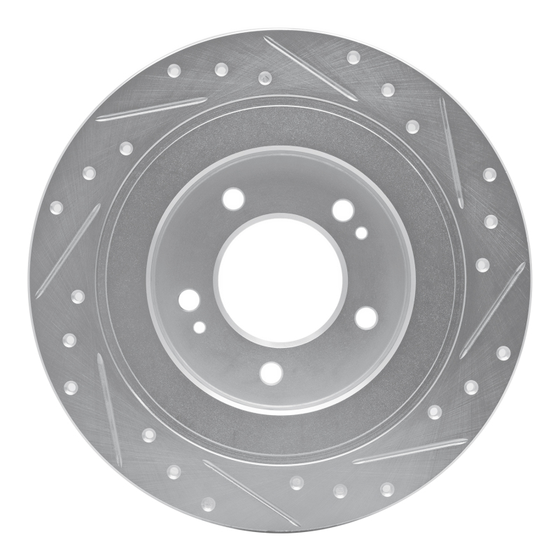 Hyundai Kona EV Brake Rotor (1) - Rear Left - R1 Concepts - Drilled & Slotted - Silver - `17-`23